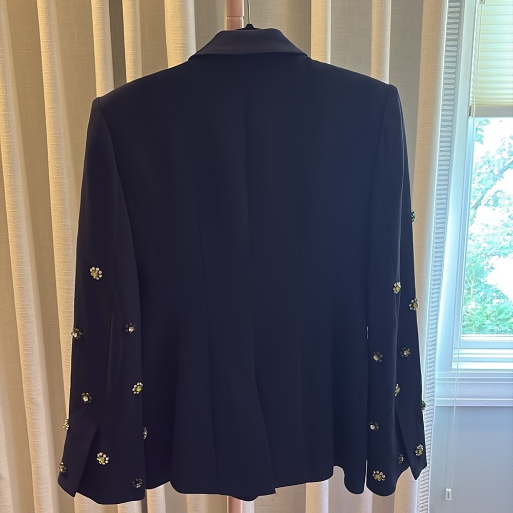 Cinq A Sept Cheyenne Rhinestone Flower Blazer in Navy size 6 - Picture 6 of 7